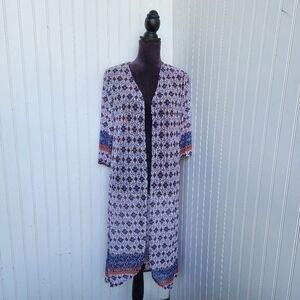 Exclusive One Geo Print Boho Kimono Duster Top Stretch Mesh Lightweight Sz M